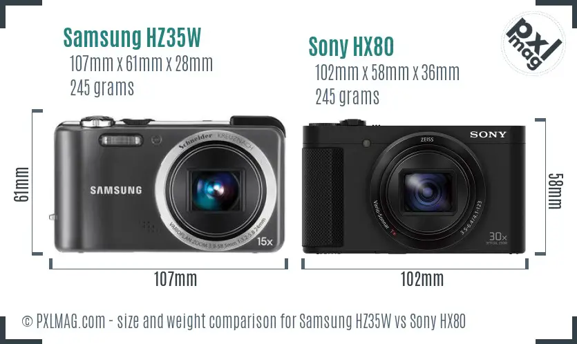 Samsung HZ35W vs Sony HX80 size comparison