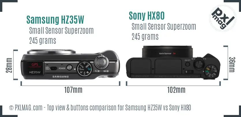 Samsung HZ35W vs Sony HX80 top view buttons comparison