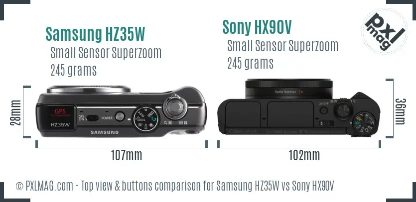 Samsung HZ35W vs Sony HX90V top view buttons comparison