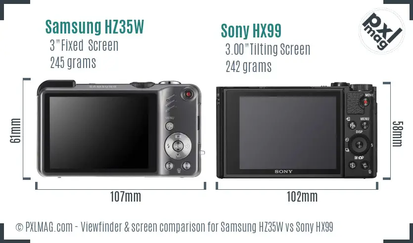 Samsung HZ35W vs Sony HX99 Screen and Viewfinder comparison