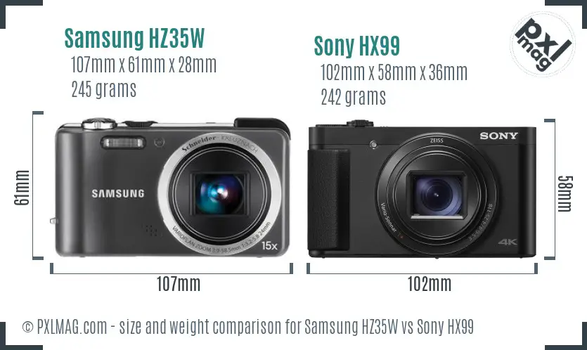 Samsung HZ35W vs Sony HX99 size comparison