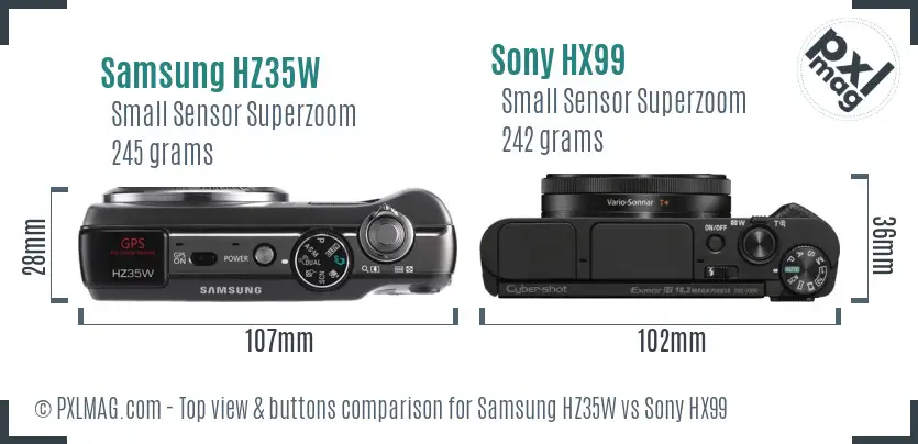 Samsung HZ35W vs Sony HX99 top view buttons comparison