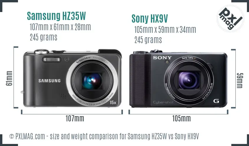 Samsung HZ35W vs Sony HX9V size comparison