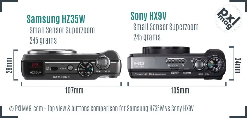 Samsung HZ35W vs Sony HX9V top view buttons comparison