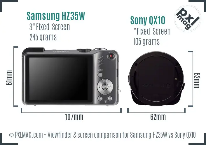 Samsung HZ35W vs Sony QX10 Screen and Viewfinder comparison