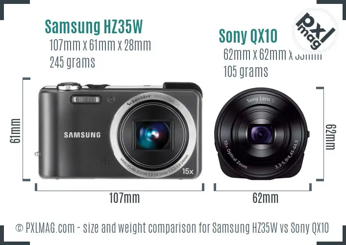 Samsung HZ35W vs Sony QX10 size comparison