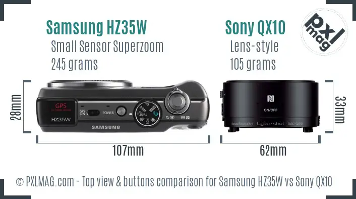 Samsung HZ35W vs Sony QX10 top view buttons comparison