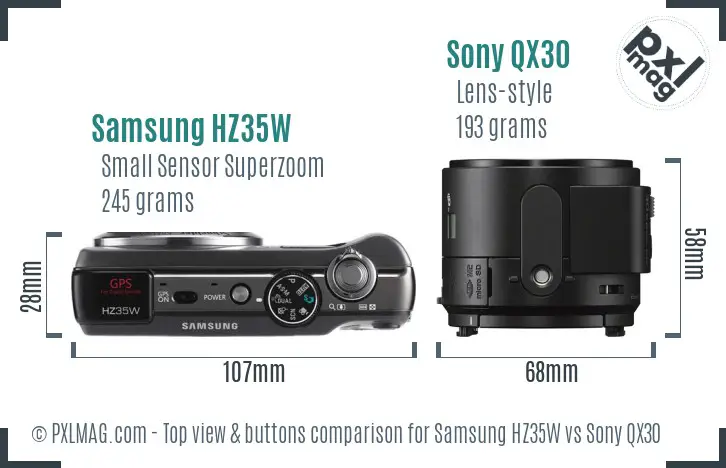 Samsung HZ35W vs Sony QX30 top view buttons comparison