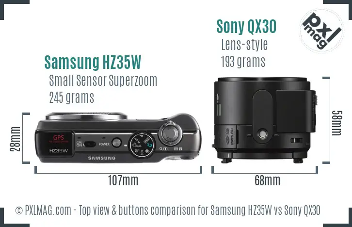 Samsung HZ35W vs Sony QX30 top view buttons comparison Samsung HZ35W vs Sony QX30 top view buttons comparison