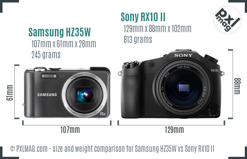 Samsung HZ35W vs Sony RX10 II size comparison
