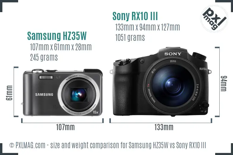 Samsung HZ35W vs Sony RX10 III size comparison