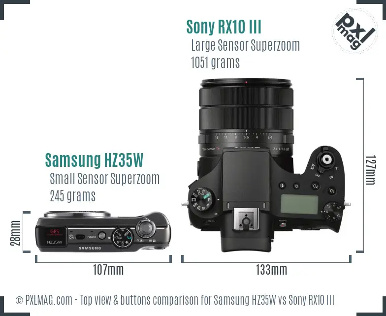 Samsung HZ35W vs Sony RX10 III top view buttons comparison