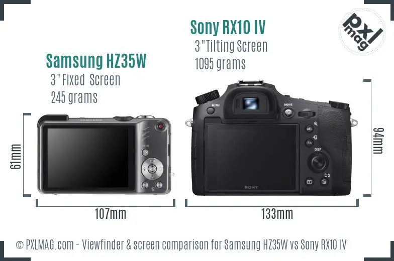 Samsung HZ35W vs Sony RX10 IV Screen and Viewfinder comparison