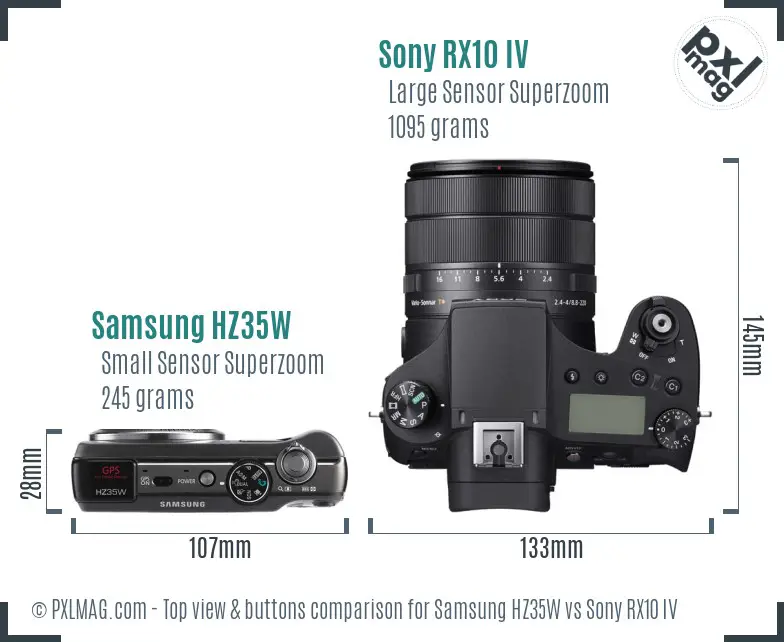 Samsung HZ35W vs Sony RX10 IV top view buttons comparison
