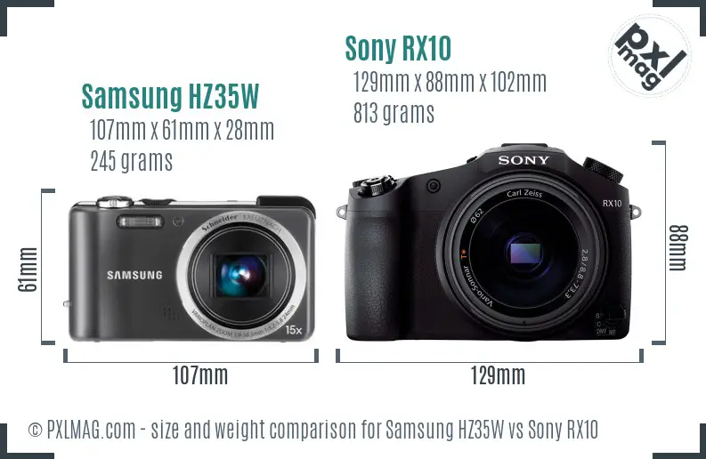 Samsung HZ35W vs Sony RX10 size comparison
