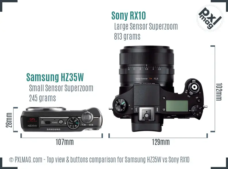 Samsung HZ35W vs Sony RX10 top view buttons comparison