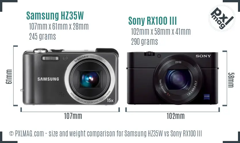 Samsung HZ35W vs Sony RX100 III size comparison