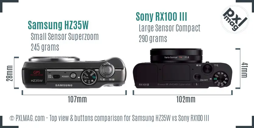 Samsung HZ35W vs Sony RX100 III top view buttons comparison