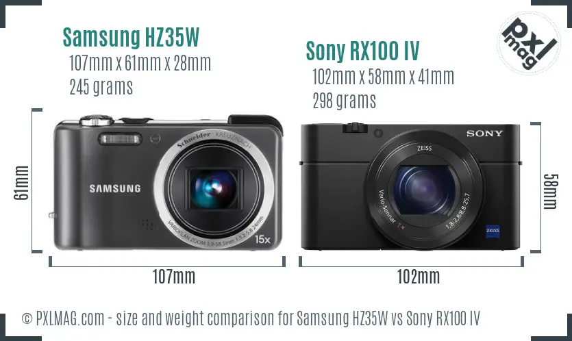 Samsung HZ35W vs Sony RX100 IV size comparison