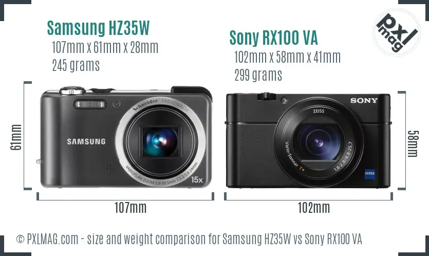 Samsung HZ35W vs Sony RX100 VA size comparison