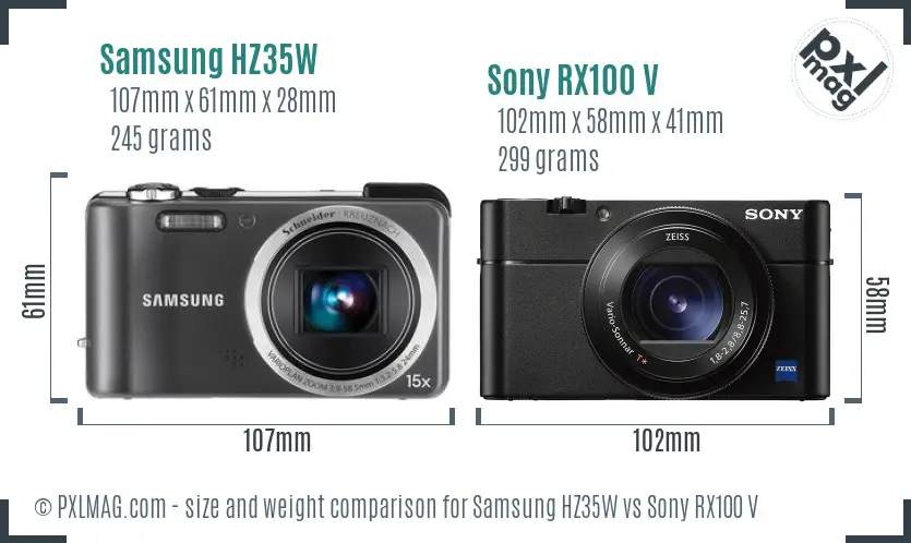 Samsung HZ35W vs Sony RX100 V size comparison