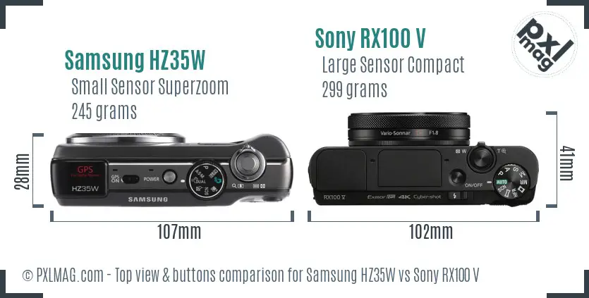 Samsung HZ35W vs Sony RX100 V top view buttons comparison