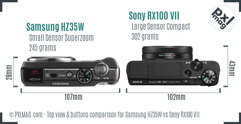 Samsung HZ35W vs Sony RX100 VII top view buttons comparison