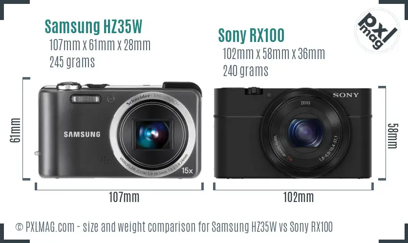 Samsung HZ35W vs Sony RX100 size comparison