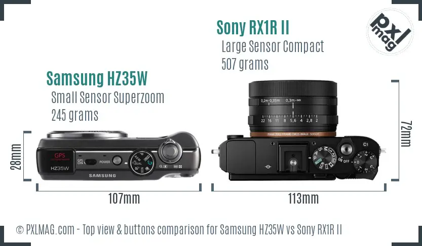 Samsung HZ35W vs Sony RX1R II top view buttons comparison