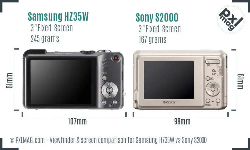 Samsung HZ35W vs Sony S2000 Screen and Viewfinder comparison