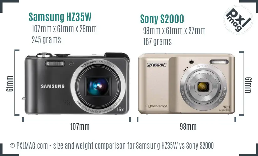 Samsung HZ35W vs Sony S2000 size comparison