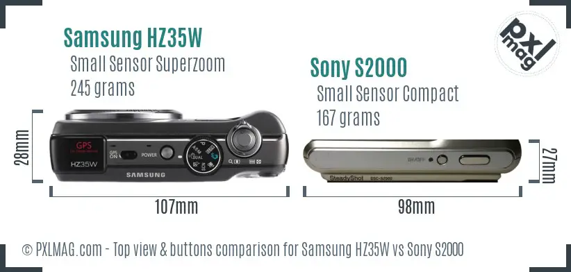 Samsung HZ35W vs Sony S2000 top view buttons comparison