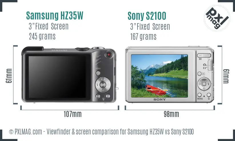 Samsung HZ35W vs Sony S2100 Screen and Viewfinder comparison