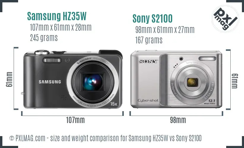 Samsung HZ35W vs Sony S2100 size comparison