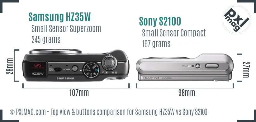 Samsung HZ35W vs Sony S2100 top view buttons comparison