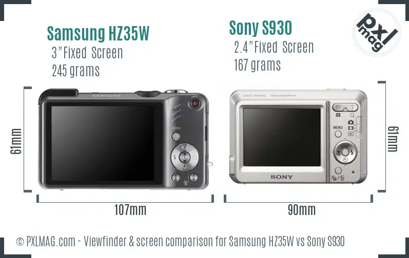 Samsung HZ35W vs Sony S930 Screen and Viewfinder comparison