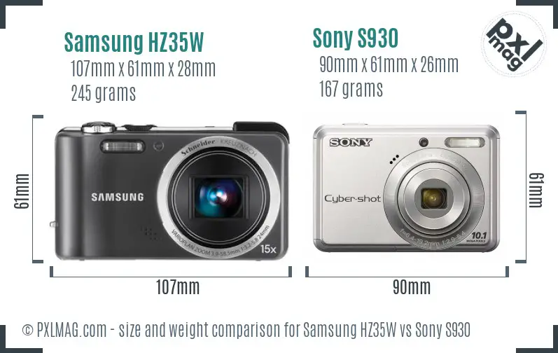 Samsung HZ35W vs Sony S930 size comparison