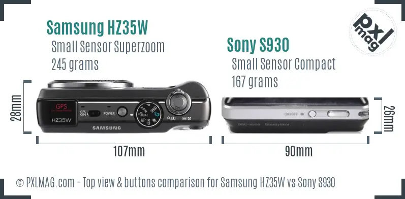 Samsung HZ35W vs Sony S930 top view buttons comparison