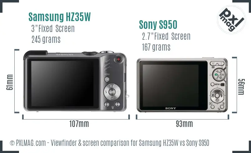 Samsung HZ35W vs Sony S950 Screen and Viewfinder comparison