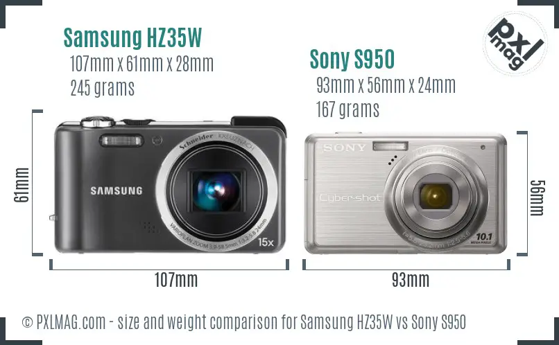 Samsung HZ35W vs Sony S950 size comparison