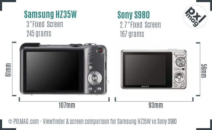 Samsung HZ35W vs Sony S980 Screen and Viewfinder comparison