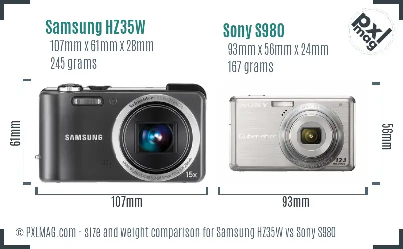 Samsung HZ35W vs Sony S980 size comparison