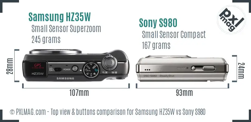 Samsung HZ35W vs Sony S980 top view buttons comparison