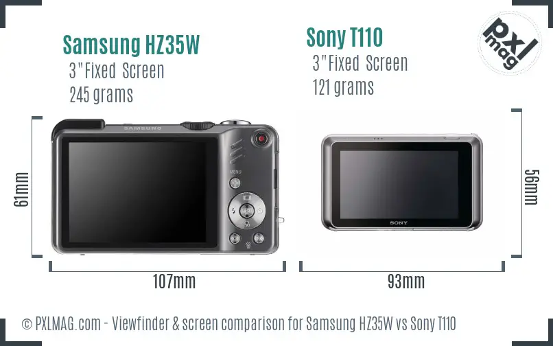 Samsung HZ35W vs Sony T110 Screen and Viewfinder comparison