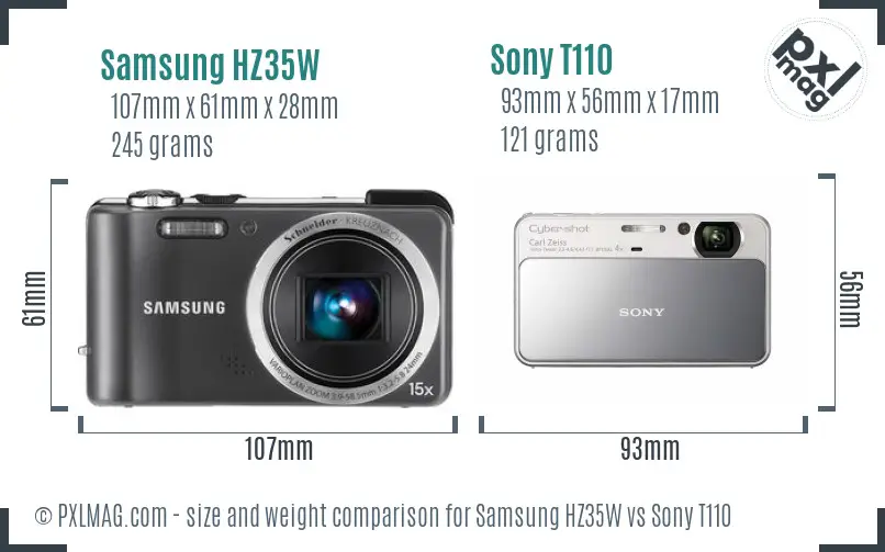 Samsung HZ35W vs Sony T110 size comparison