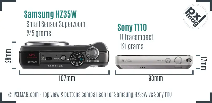 Samsung HZ35W vs Sony T110 top view buttons comparison