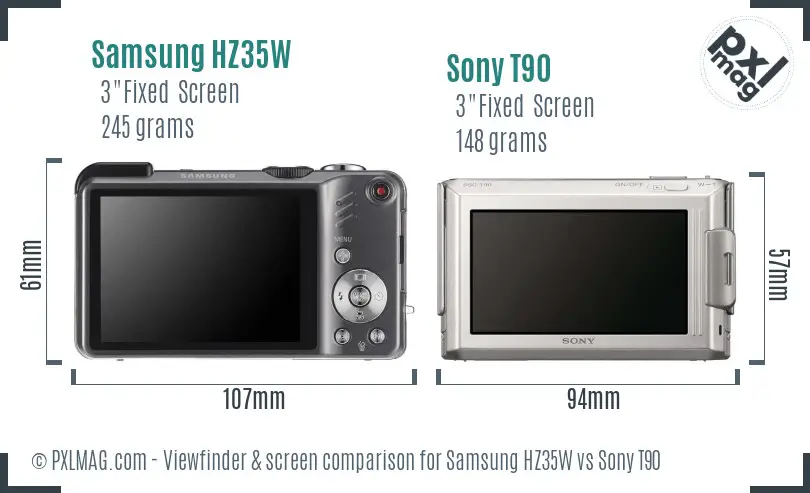 Samsung HZ35W vs Sony T90 Screen and Viewfinder comparison