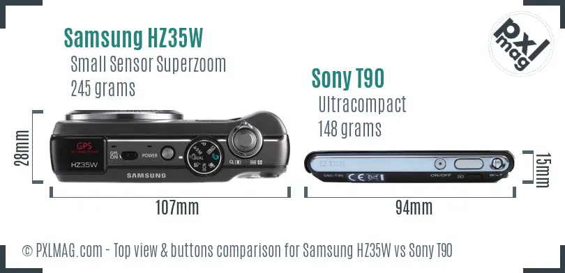 Samsung HZ35W vs Sony T90 top view buttons comparison