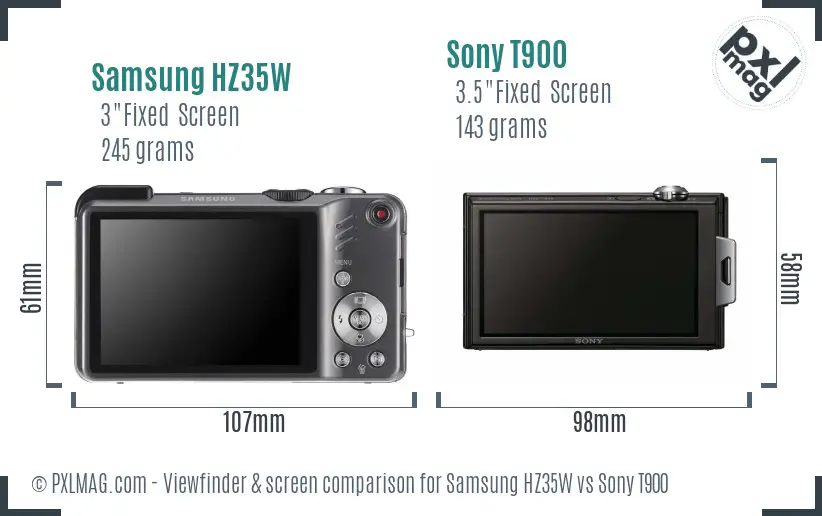 Samsung HZ35W vs Sony T900 Screen and Viewfinder comparison