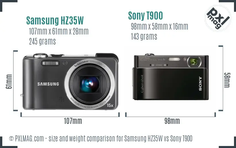 Samsung HZ35W vs Sony T900 size comparison